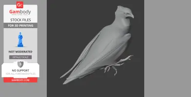 A 3D model of a barred honey buzzard, perched with detailed wings and talons, designed for 3D printing.