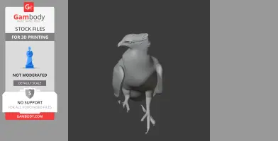 3D model of a bird with distinct features, designed for 3D printing, set against a neutral background.