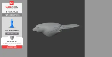 Gray 3D model of a bird, featuring detailed wings and a streamlined body, designed for 3D printing.