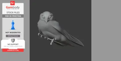 3D model of a barred owlet-nightjar, detailed feathers and perched pose, for 3D printing.