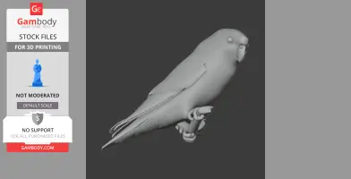 3D model of a barred parakeet perched, designed for 3D printing.