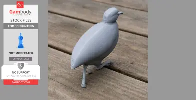 3D printed model of a barred tinamou bird on wooden planks.