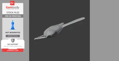 3D model of a barred wren-warbler, designed for 3D printing, shown in a minimalistic gray render.