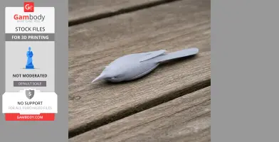 Gray 3D model of a barred wren-warbler on a wooden surface.