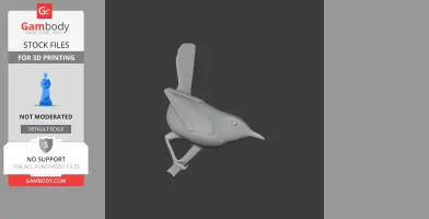 3D model of a barred wren-warbler bird perched on a branch, suitable for 3D printing.