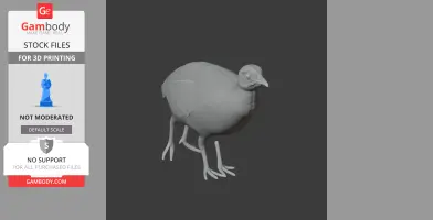 3D model of Bartlett's tinamou, a round-bodied bird, shown in gray for 3D printing.