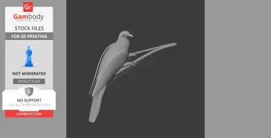 A 3D model of a Barusan cuckoo-dove perched on a branch for 3D printing.