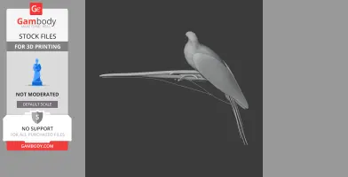 3D model of a Barusan cuckoo-dove perched on a branch, designed for 3D printing.