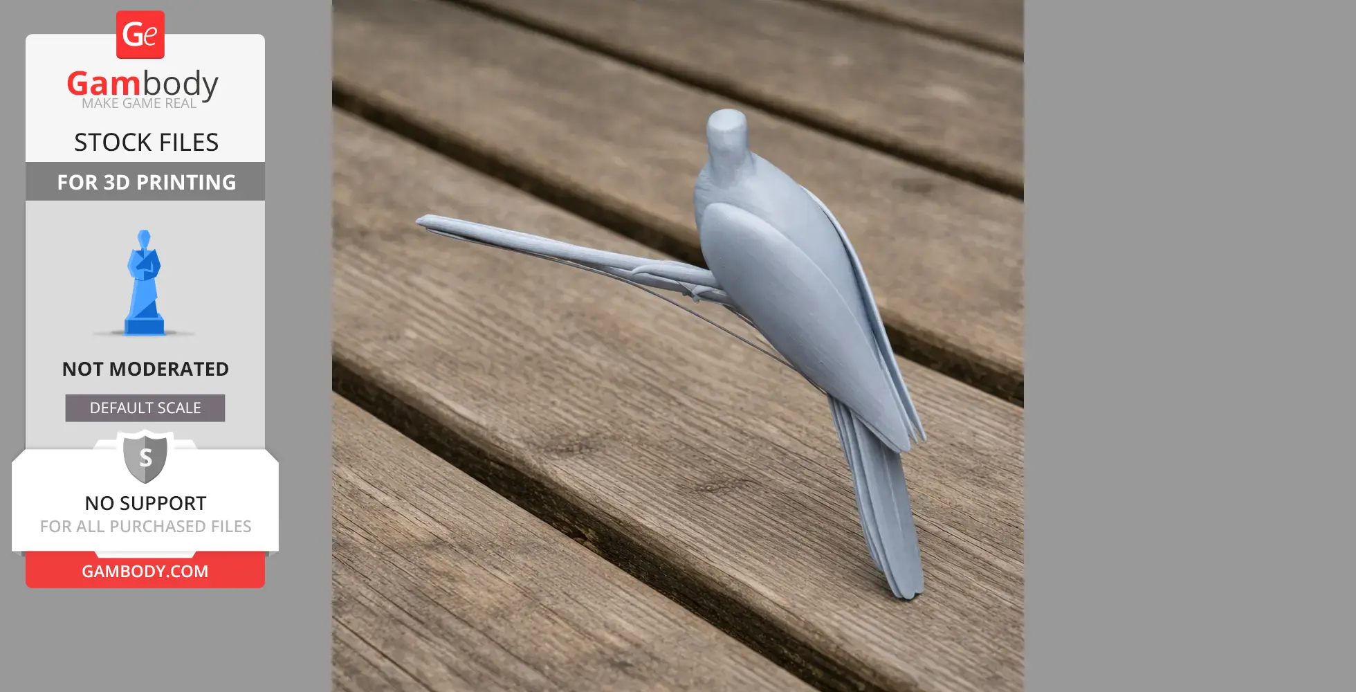 A 3D printed model of a Barusan cuckoo-dove perched on a wooden surface.