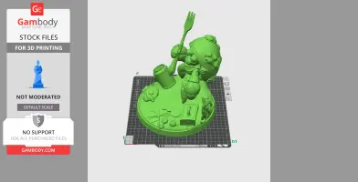 Cartoon crab character holding a fork, standing on a detailed base with sea-themed elements.