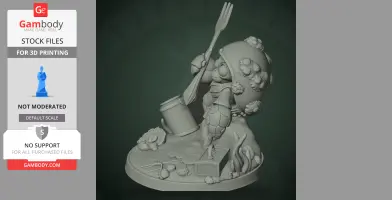 Crab-like creature holding a fork, detailed with a cup and marine objects on a base.