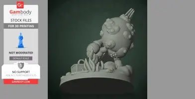 A stylized crab figure with barnacles, holding seaweed, on a base with underwater details.