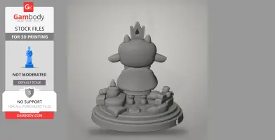 Back view of a crowned lamb figure on a detailed base with rocks and small objects, ready for 3D printing.