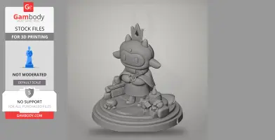 Cute character figure from Cult of the Lamb, standing on a round base with small props around.