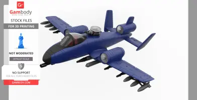 Detailed 3D model of a blue military aircraft with missiles and twin engines, designed for 3D printing.
