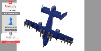 Blue 3D model of a military aircraft with missiles, viewed from above.