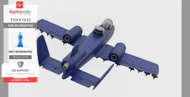 A blue 3D model of a twin-engine aircraft with a cockpit and missiles under the wings, designed for printing.