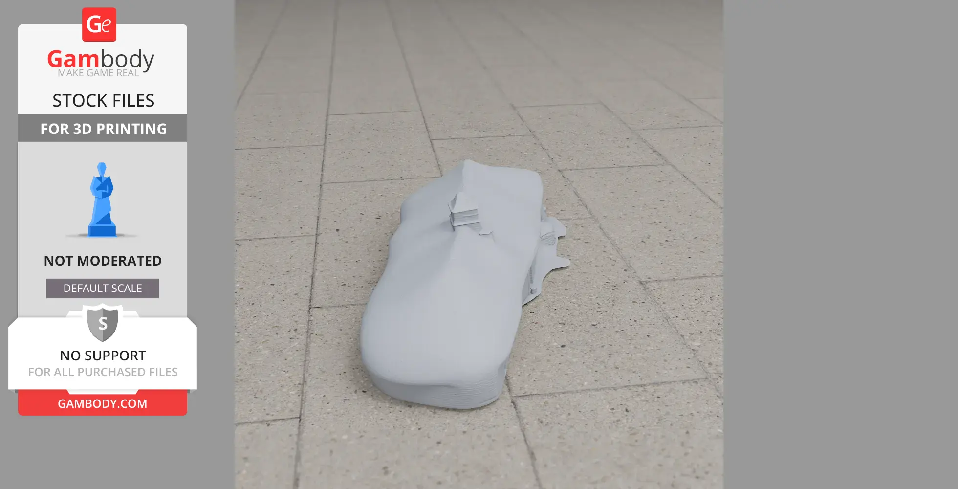 A smooth, abstract 3D model resembling a landscape placed on a tiled floor.