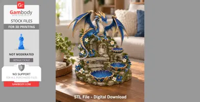 A detailed blue and gold dragon figurine perched on a decorative organizer with floral accents.