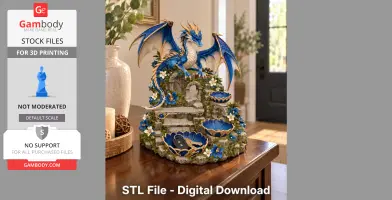 Blue and gold dragon sits atop an ornate organizer with multiple compartments and floral details.