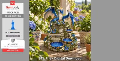 A blue and gold dragon perched on a castle-like organizer, surrounded by flowers and archways.