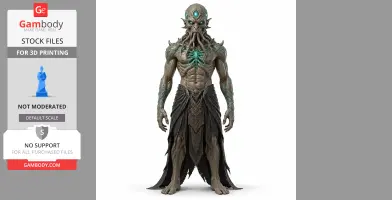 Alien-like figure with multiple eyes and tentacles, wearing a tattered robe, detailed for 3D printing.