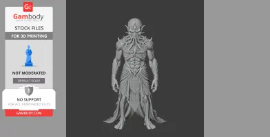 Intricate humanoid figure with tentacle facial features and detailed armor, ready for 3D printing.
