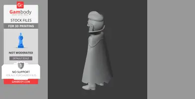 A stylized 3D figure of Mortis from Brawl Stars, wearing a long cloak and hat, viewed from the side.