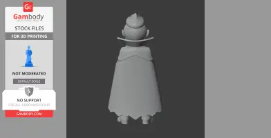 A 3D model of a character with a cape and top hat, viewed from the back.