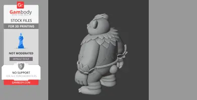 A stylized, bear-like character figurine with leaf accents, designed for 3D printing, viewed from the back.