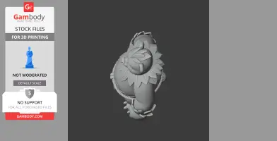 A 3D model of a round character with leafy details and rope elements, designed for 3D printing.