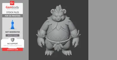 A detailed 3D model of a bear-like character with leaf decorations, designed for 3D printing.
