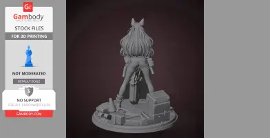3D model of a character with long hair and cat ears on a detailed base, viewed from the back.