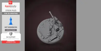 3D model of a character with a long weapon on a detailed base, designed for 3D printing.
