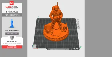 A 3D model of a character in a spacesuit holding a device, standing on a detailed circular base.