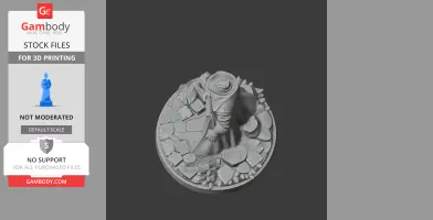 A detailed 3D figure of a cloaked character with a hat, standing on a cobblestone base.