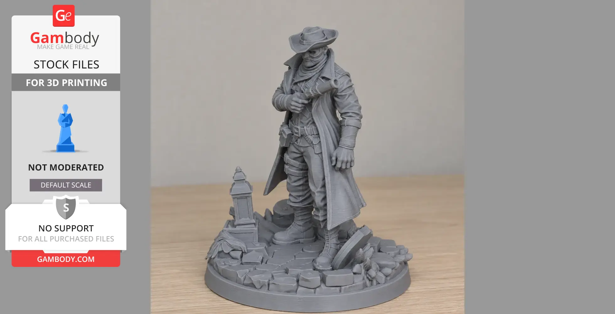 A 3D-printed figure of a cloaked Highwayman from Darkest Dungeon II, standing on a detailed base.