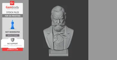 Bust of a stern man with a detailed beard and bow tie, dressed in a suit, on a pedestal base.