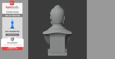3D model of a bust viewed from behind, featuring detailed textured hair and classical attire.