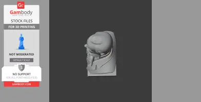 A 3D bust of a bearded man with detailed hair texture, viewed from a side angle, on a rectangular base.