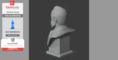 3D printed bust of a historical figure, side profile with detailed hair and beard, on a pedestal.