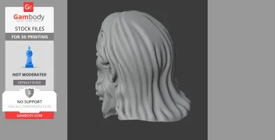 3D model of a historical bust with long flowing hair and detailed facial features, viewed from the side.