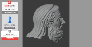 A detailed 3D model of a historical bust with long hair and a beard, viewed from the side.