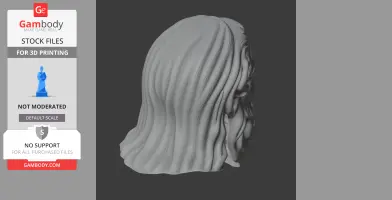 A detailed 3D bust of a historical figure with long, flowing hair, viewed from the side.