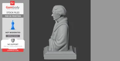 A detailed bust of a historical figure in profile, wearing a cloak, on a square base for 3D printing.