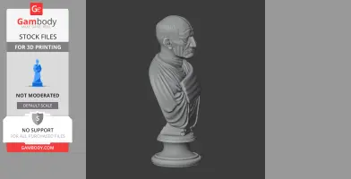 3D model of Cato the Elder's bust, detailed facial features, draped clothing on a pedestal base.