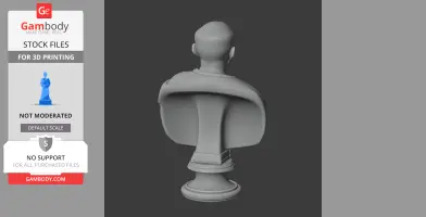 3D render of a bust from behind on a pedestal, suitable for printing.