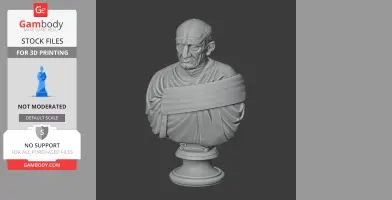 3D model of an elderly male bust in draped clothing on a pedestal, suitable for 3D printing.