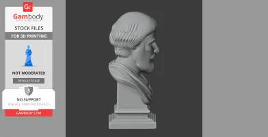 3D model of a bearded man’s bust on a pedestal, suitable for 3D printing.