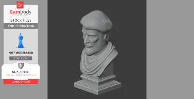A bust of a bearded historical figure wearing a draped garment on a pedestal.